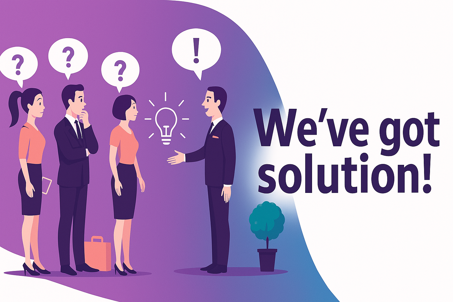 ソリューションイラスト - ビジネスパーソンと解決策